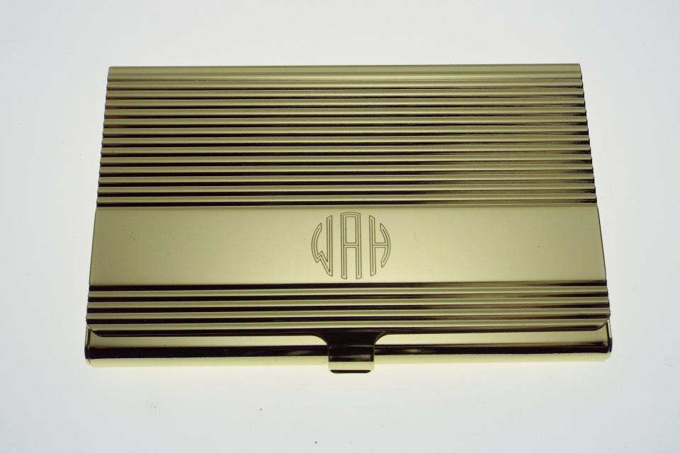 Custom Engraved Personalized Golden Business Card Case with Ribbed Design -Hand Engraved