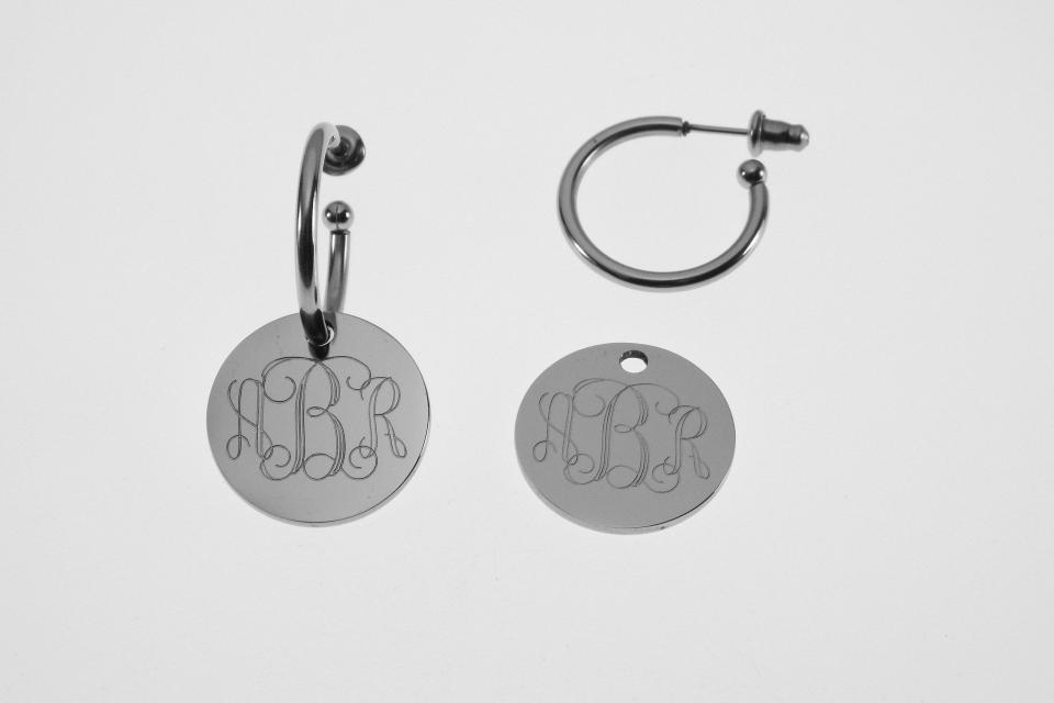 Monogram Earrings 3 Pair in One Engraved Stainless Steel Round Disc Post Personalized Earrings - Hand Engraved