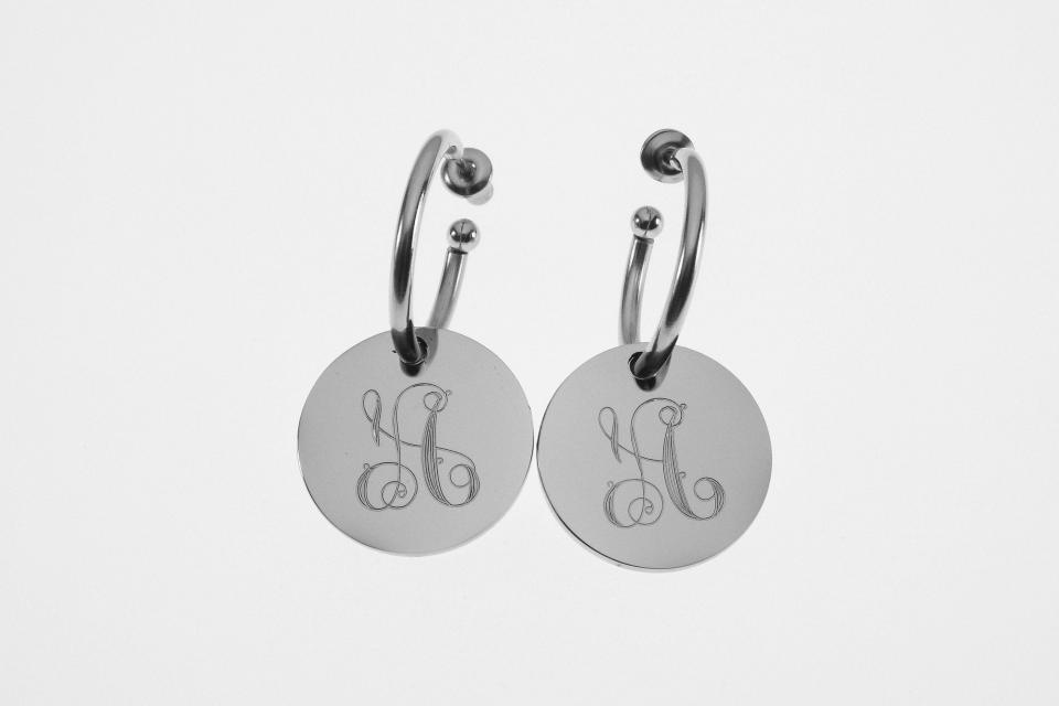 Monogram Earrings 3 Pair in One Engraved Stainless Steel Round Disc Post Personalized Earrings - Hand Engraved