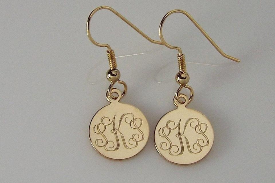 Monogram Earrings Personalized Petite 1/2 Inch Gold Filled Round Disc Choose Lever Back or Wires - Custom Engraved