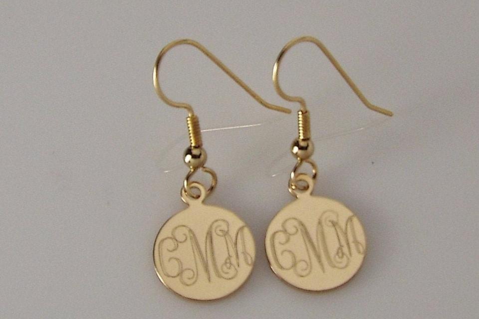 Monogram Earrings Personalized Petite 1/2 Inch Gold Filled Round Disc Choose Lever Back or Wires - Custom Engraved