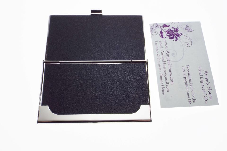 Custom Engraved Personalized High Polish Silver Business Card Holder  -Hand Engraved