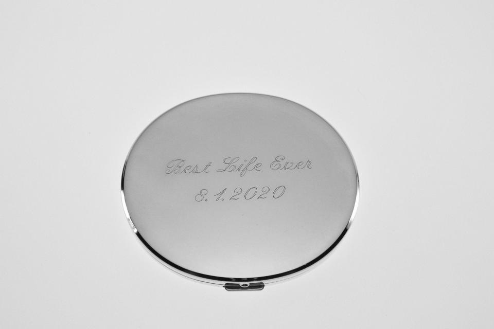 Custom Engraved Flat Compact Mirror Personalized Silver Plated Super Slim Purse Mirror  - Hand Engraved