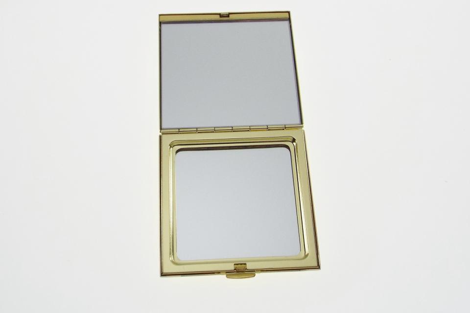 Personalized Compact Mirror Square Two Tone Gold Plated with Silver Top Engraved Purse Mirror - Hand Engraved