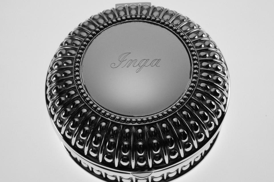 Personalized Large Round Antique Beaded Design Jewelry Box Silver Plated Custom Engraved - Hand Engraved