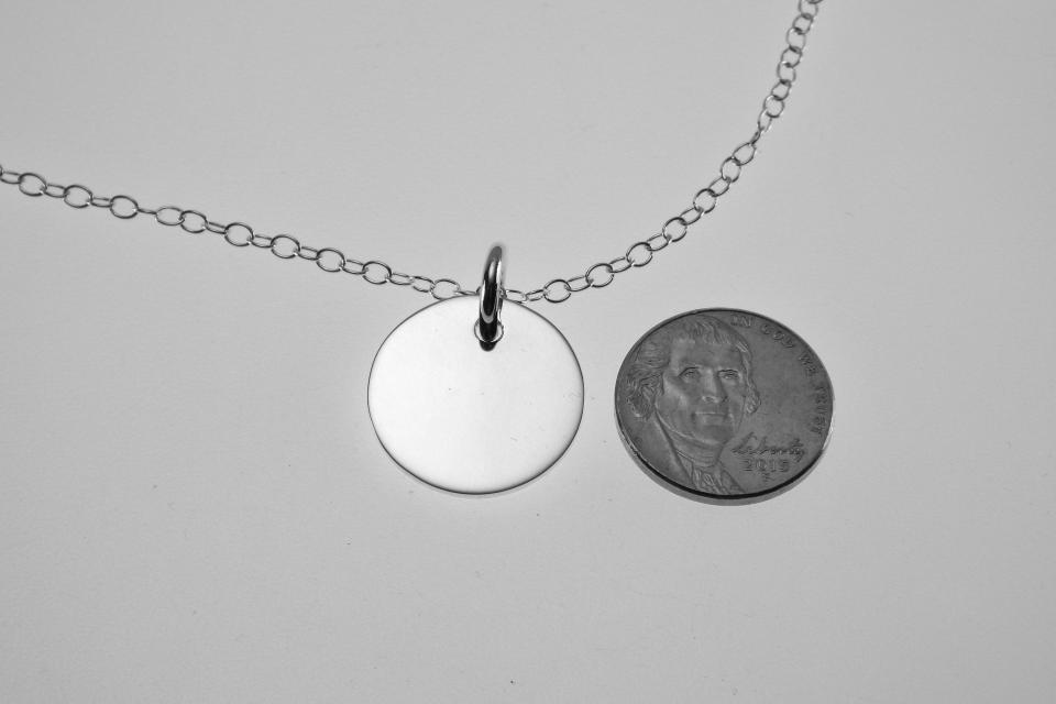 Monogram Jewelry Custom Engraved Personalized Sterling Silver 3/4 Inch Round Monogram Necklace - Hand Engraved