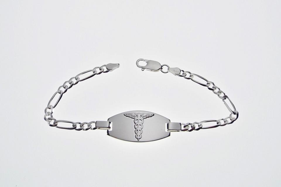 Custom Engraved Personalized Sterling Silver Medic Alert Bracelet 7 Inch Length- Hand Engraved