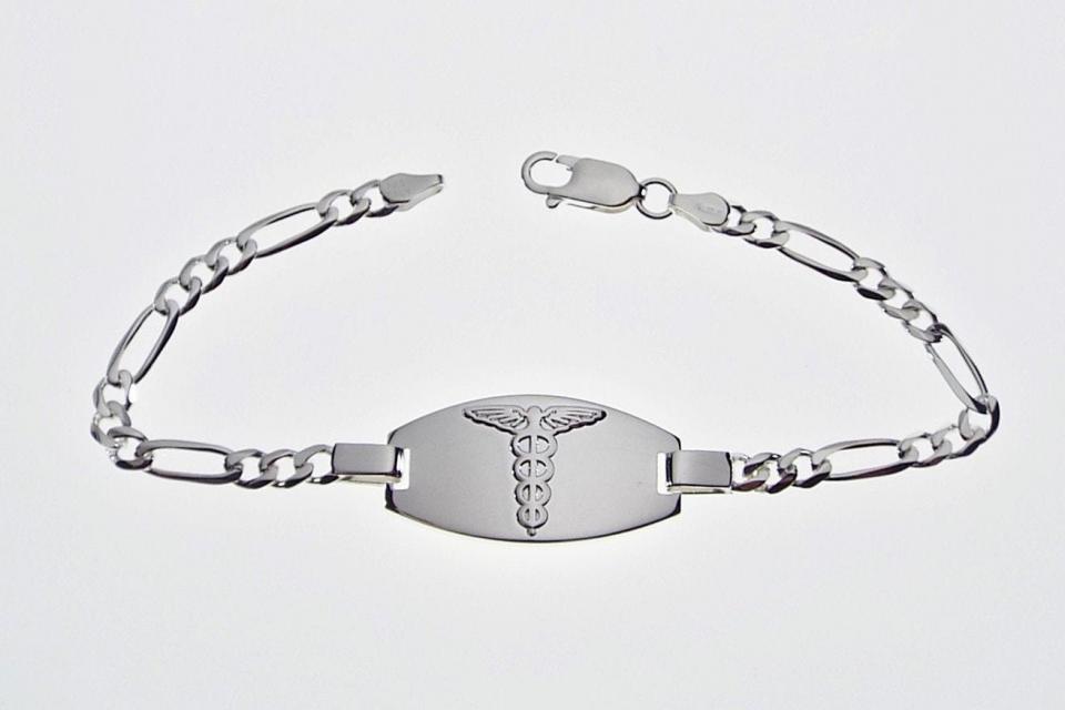Custom Engraved Personalized Sterling Silver Medic Alert Bracelet 7.5 Inch Length- Hand Engraved