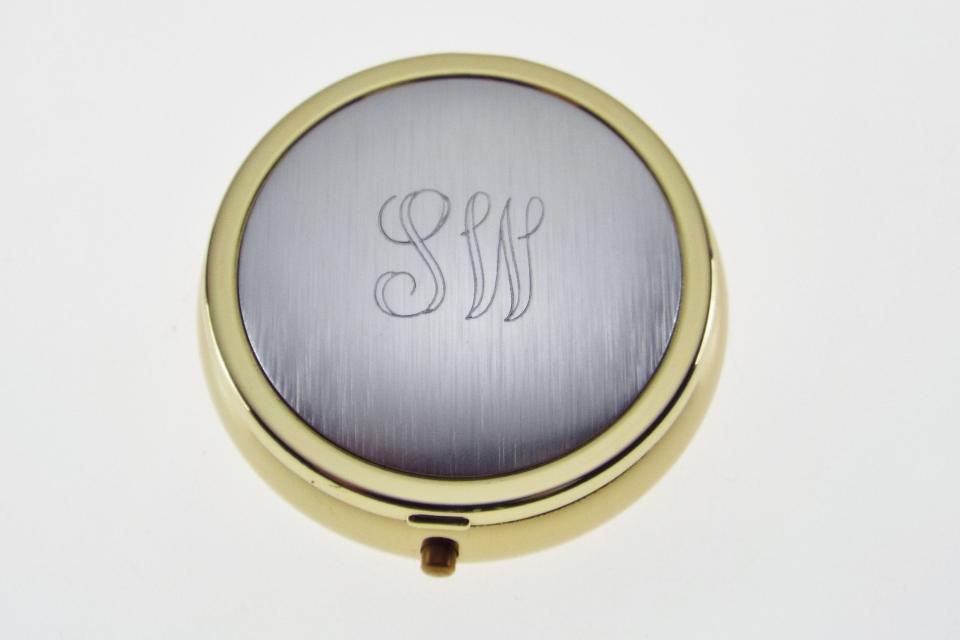 Engraved Personalized Pill Box Two Tone Round Three Compartment  -Hand Engraved