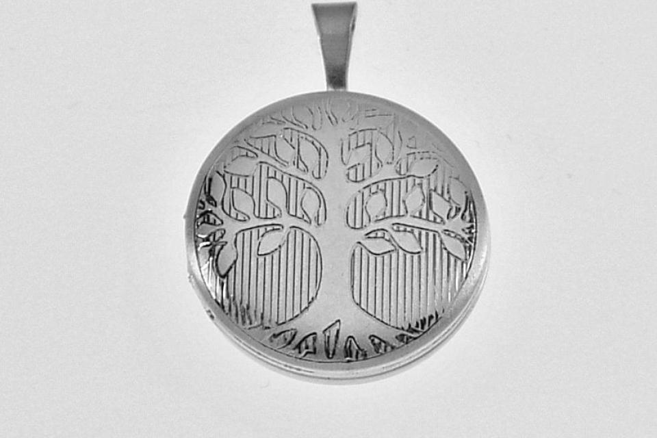Engraved Sterling Silver Round Locket Tree of Life Design Personalized Hand Engraved