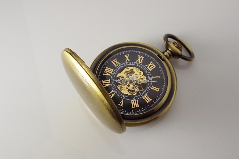 Pocket Watch Custom Engraved Personalized Bronze Color Mechanical Wind Up Skeleton Dial Vintage Look - Hand Engraved