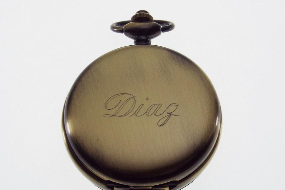 Pocket Watch Custom Engraved Personalized Bronze Color Mechanical Wind Up Skeleton Dial Vintage Look - Hand Engraved