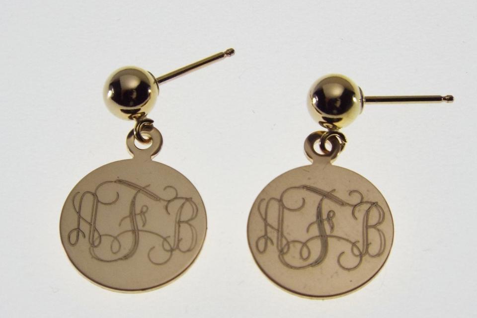 Monogram Earrings Engraved 14K Gold Filled Post Earrings Petite 1/2 Inch Discs - Hand Engraved