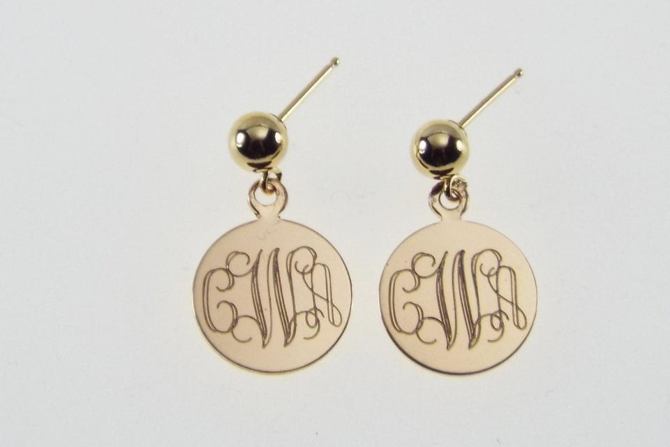 Monogram Earrings Engraved 14K Gold Filled Post Earrings Petite 1/2 Inch Discs - Hand Engraved