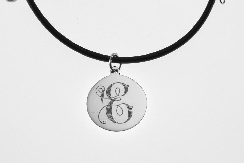  Personalized Jewelry Custom Engraved Sterling Silver Ornate Initial on Round Disc Necklace - Hand Engraved