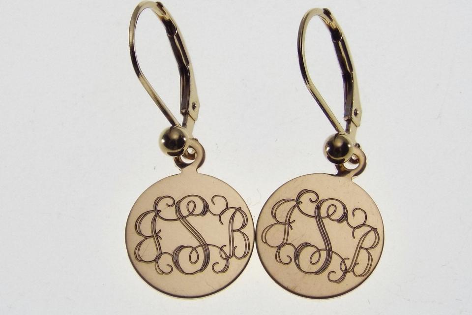 Monogram Earrings Personalized Petite 1/2 Inch Gold Filled Round Disc Choose Lever Back or Wires - Custom Engraved
