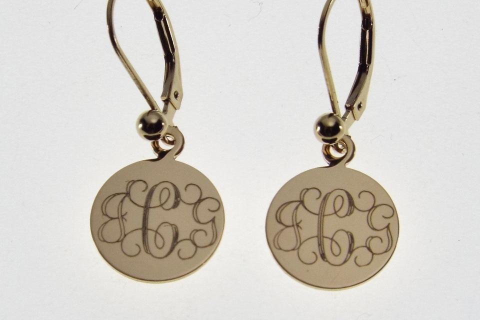 Monogram Earrings Personalized Petite 1/2 Inch Gold Filled Round Disc Choose Lever Back or Wires - Custom Engraved