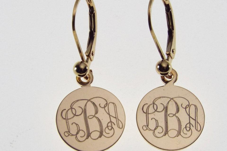 Monogram Earrings Personalized Petite 1/2 Inch Gold Filled Round Disc Choose Lever Back or Wires - Custom Engraved