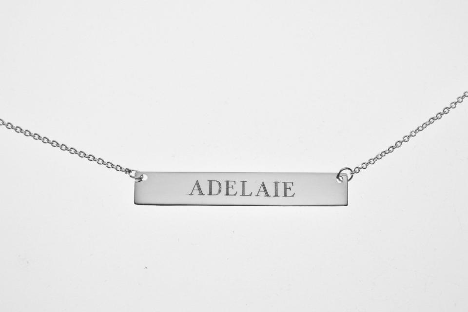 Personalized Thin Bar Name Necklace Custom Engraved Sterling Silver - Hand Engraved