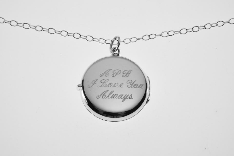 Engraved Sterling Silver Round Floral Design Locket One Inch on 18 inch Sterling Silver Chain Hand Engraved