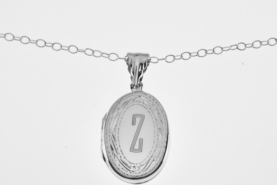 Personalized Locket Sterling Silver Custom Engraved Oval Locket 1 Inch with Border - Hand Engraved