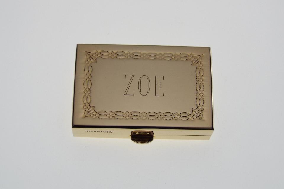 Custom Engraved Personalized Pill Box Small Rectangular Gold Tone With Double Compartment and Mirror  -Hand Engraved