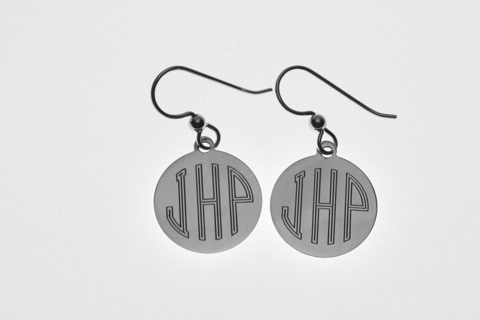 Custom Engraved Monogram Earrings Personalized Small 1/2 Inch Sterling Silver Choose Lever Back or Wires  - Hand Engraved