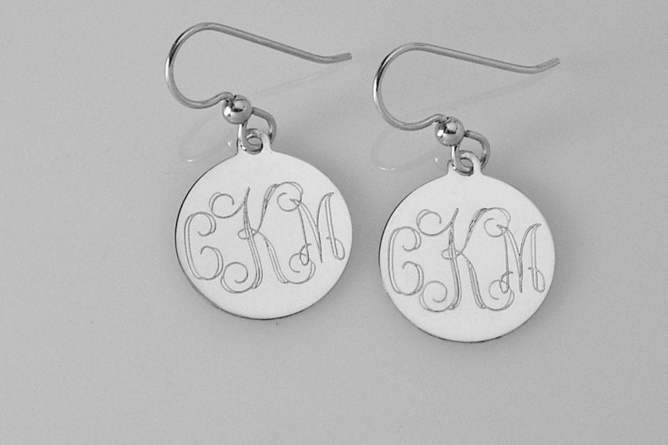 Custom Engraved Monogram Earrings Personalized Small 1/2 Inch Sterling Silver Choose Lever Back or Wires  - Hand Engraved