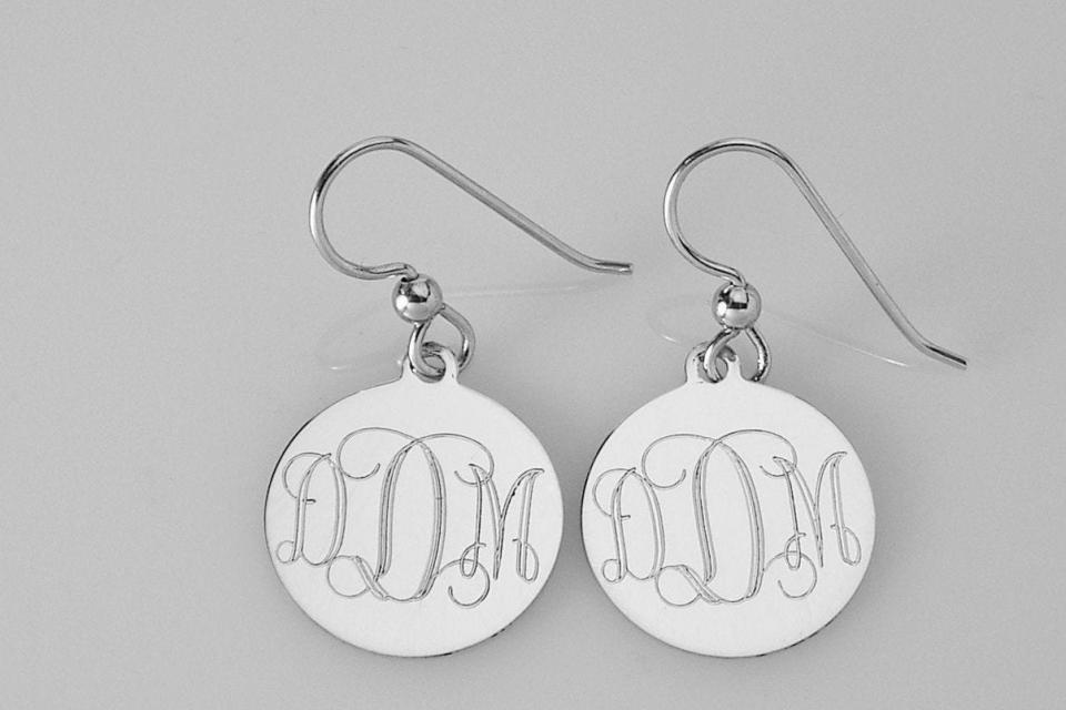 Custom Engraved Monogram Earrings Personalized Small 1/2 Inch Sterling Silver Choose Lever Back or Wires - Hand Engraved