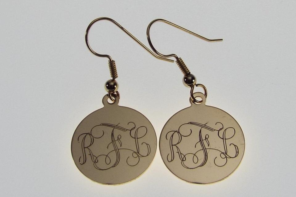 Monogram Earrings Personalized Gold Filled 3/4 Inch 18 mm Round Disc Choose Lever Back or Wires - Custom Engraved