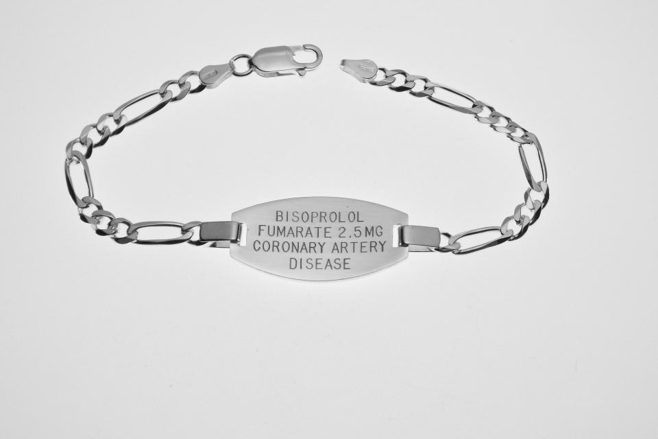 Custom Engraved Personalized Sterling Silver Medic Alert Bracelet 8 Inch Length- Hand Engraved