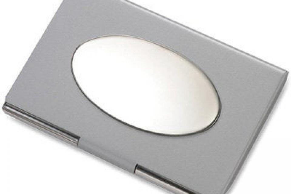 Custom Engraved Personalized Business Card Holder with Oval Engraving Plate  -Hand Engraved