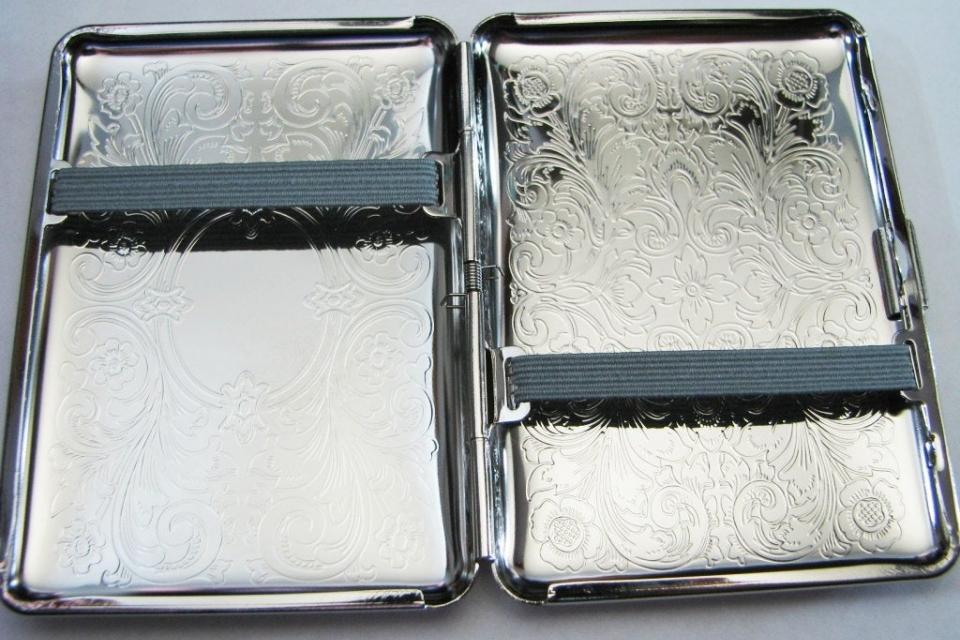 Custom Engraved Personalized Kings Cigarette Case or Business Card Case Double Sided Scroll Design -Hand Engraved