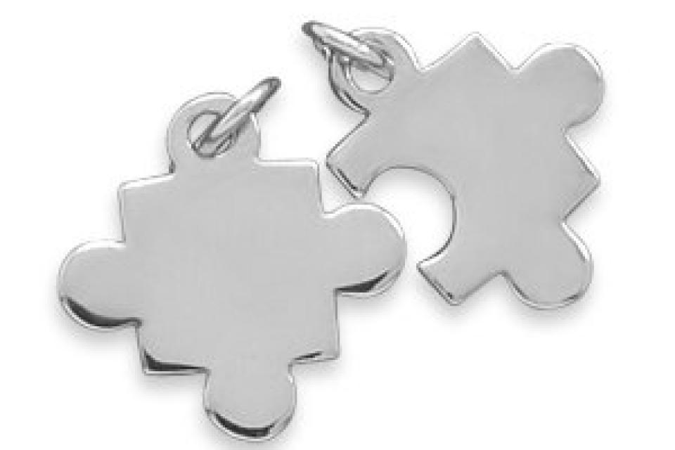 Sterling Silver Puzzle Pieces Set of Two Personalized Custom Engraved Petite Charms- Hand Engraved