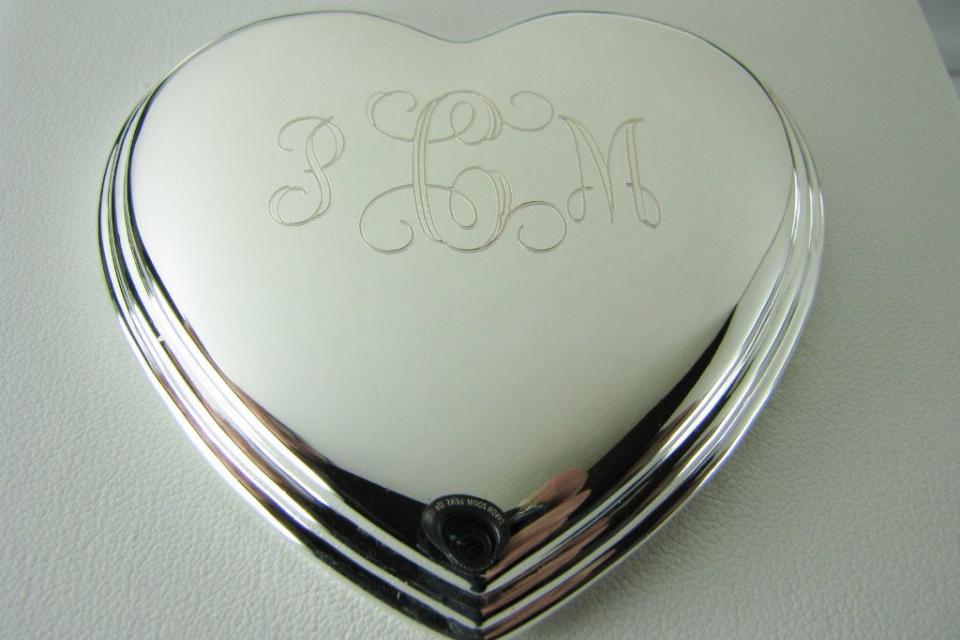 Jewelry Box Custom Engraved Personalized Silver Heart Shape Jewelry Box - Hand Engraved