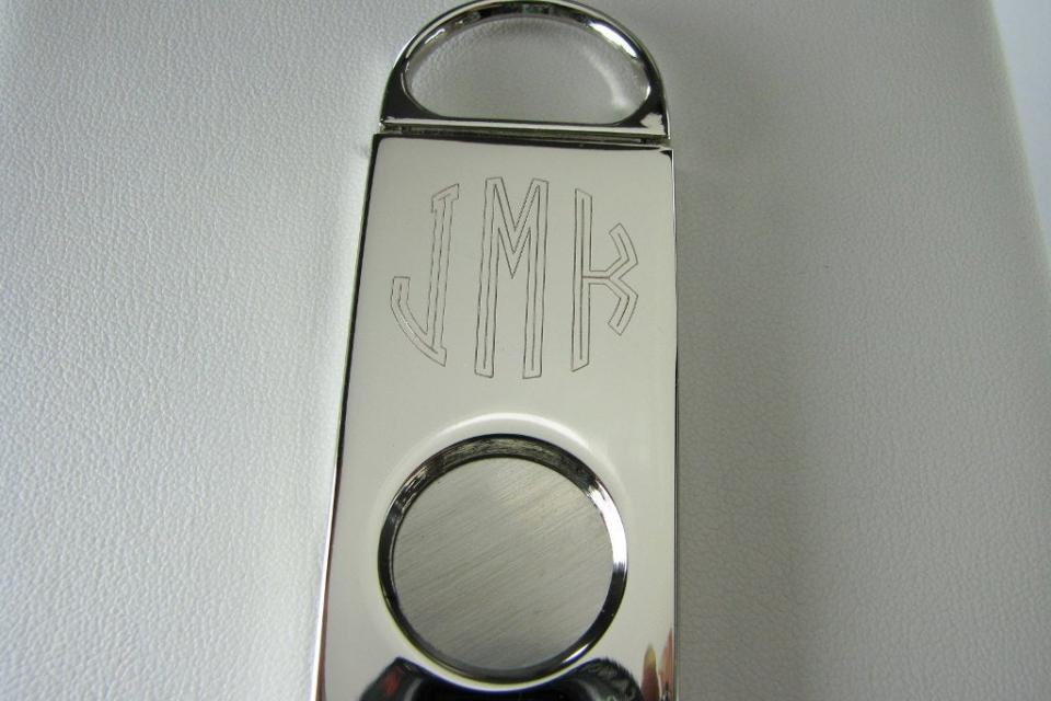 Cigar Cutter Custom Engraved Personalized Silver Plated Cigar Cutter - Hand Engraved