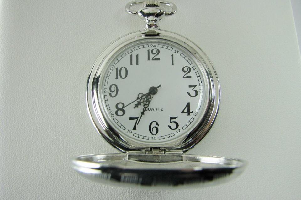 Pocket Watch Custom Engraved Personalized Quartz Watch with Vertical Stripes and Oval Crest - Hand Engraved