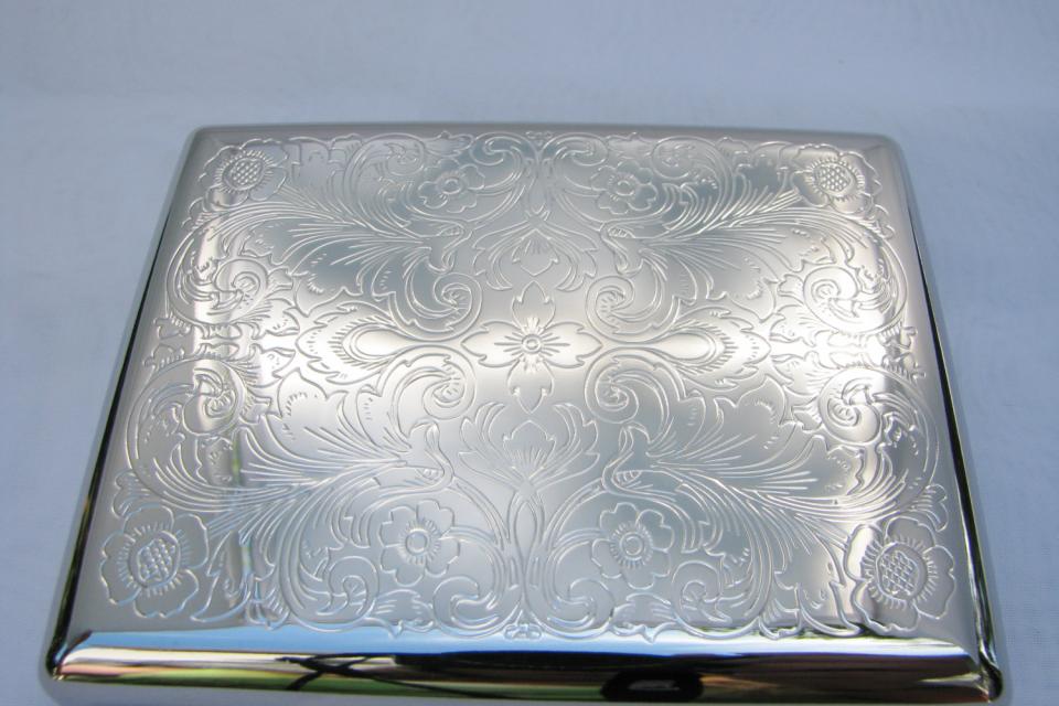Cigarette Case Personalized Custom Engraved Double Sided Scroll Design 100s Cigarette Case -Hand Engraved