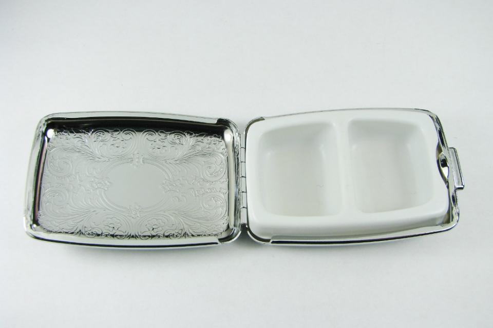 Custom Engraved Pill Box Personalized Scroll Design Silver Two Roomy Compartments -Hand Engraved