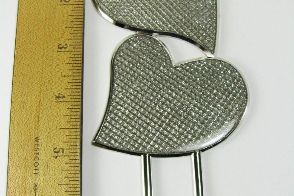 Wedding Cake Topper Custom Engraved Personalized Sparkling Double Hearts Cake Topper - Hand Engraved