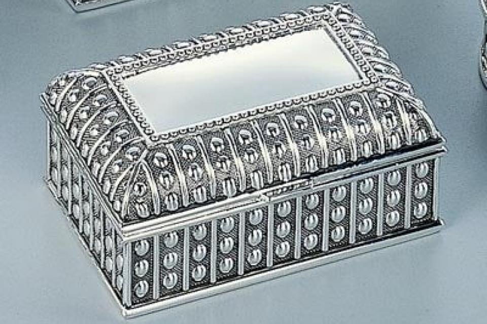 Custom Engraved Jewelry Box Personalized Silver Plated Beaded Chest Trinket Box - Hand Engraved