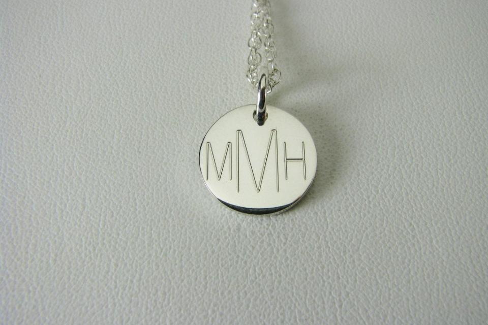 Engraved Monogram Jewelry Personalized Sterling Silver Round Monogram Necklace Small - Hand Engraved