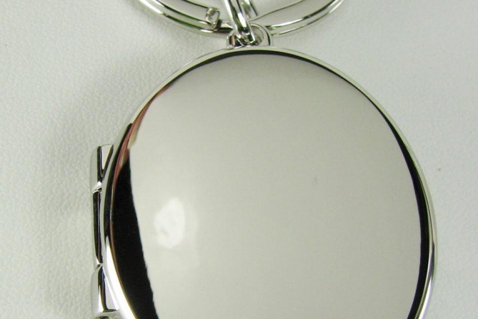 Photo Locket Keychain Personalized Custom Engraved Silver High Polish Oval - Hand Engraved