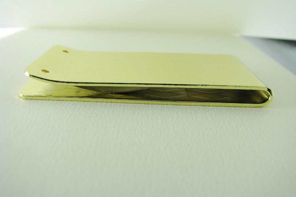 Custom Engraved Personalized Money Clip Gold Plated Diamond Pattern - Hand Engraved