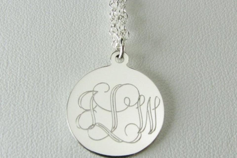 Monogram Jewelry Personalized Custom Engraved Sterling Silver 1 Inch Round Monogram Necklace - Hand Engraved