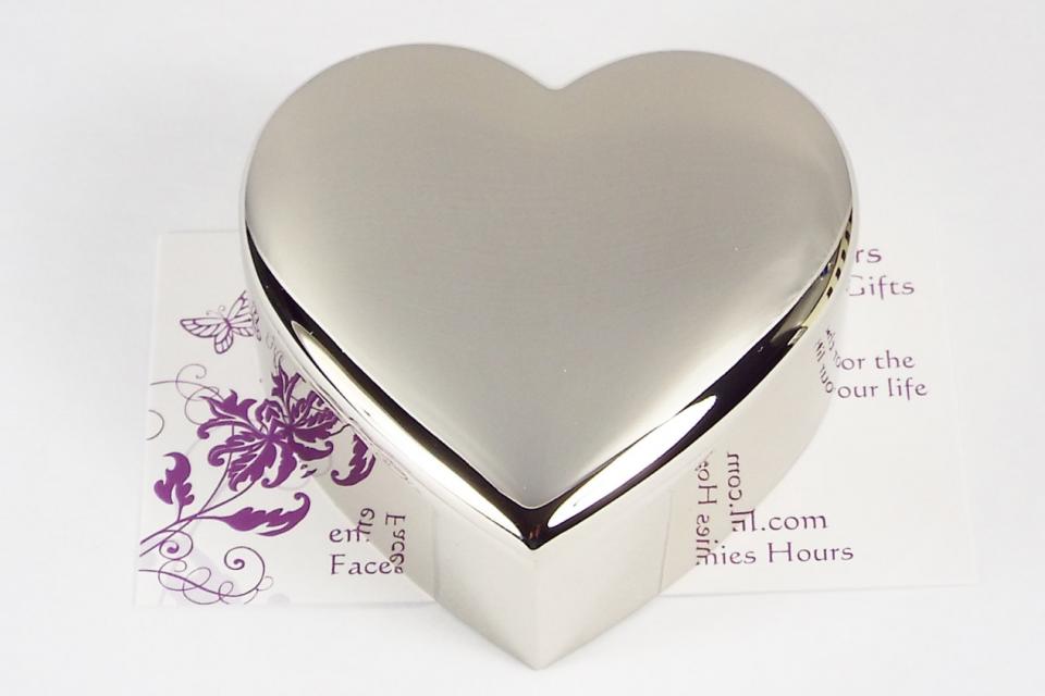 Custom Engraved Jewelry Trinket Box Non Tarnish Silver Mini Heart Shape - Hand Engraved