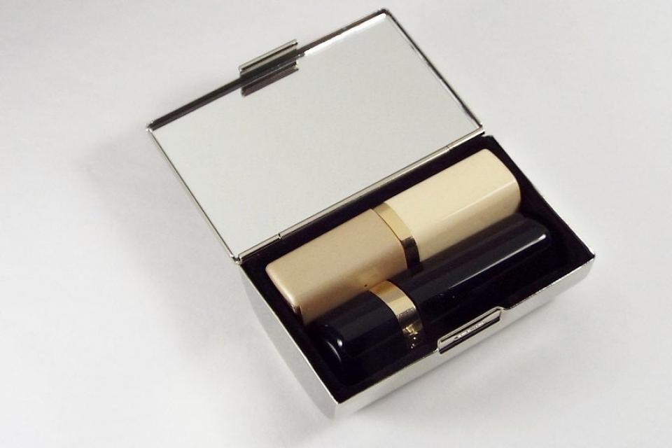 Engraved Double Lipstick Case Personalized Custom with Inside Mirror - Hand Engraved
