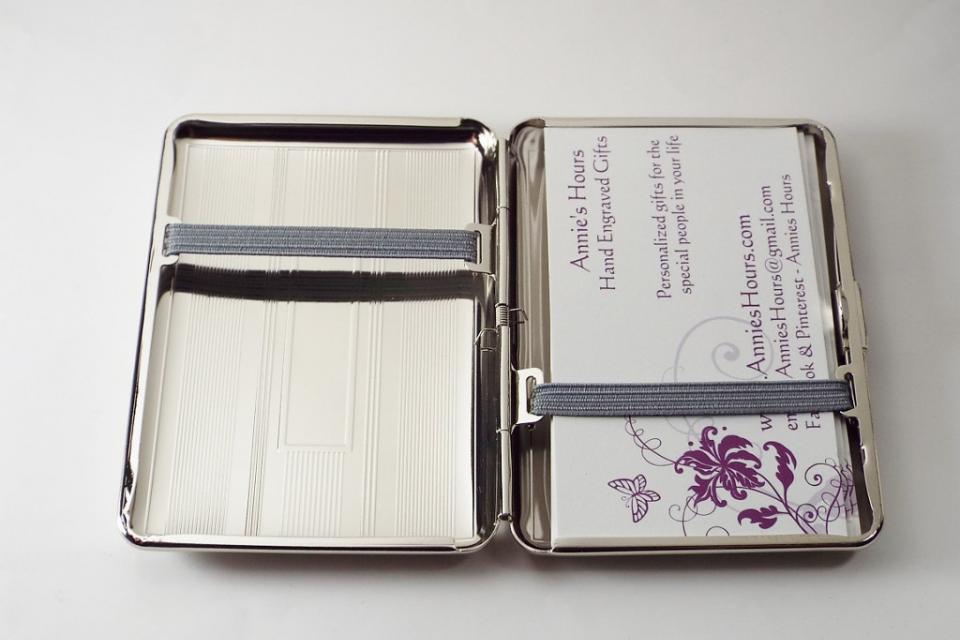 Custom Engraved Business Card Case Personalized Double Sided Linear Design or Kings Cigarette Case -Hand Engraved