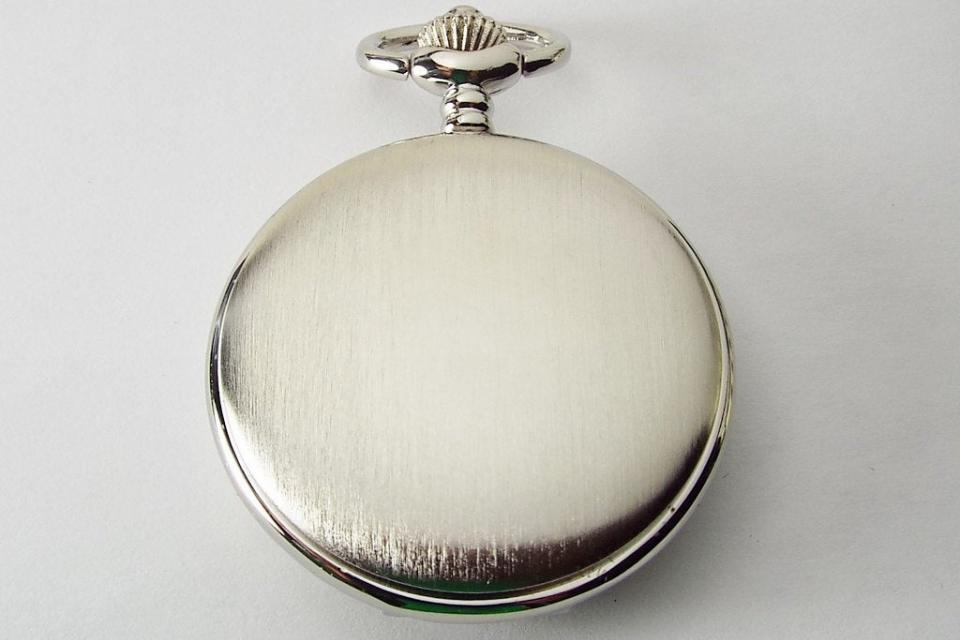 Personalized Pocket Watch Custom Engraved Silver Satin Finish Quartz Pocket Watch with Ivory Dial - Hand Engraved