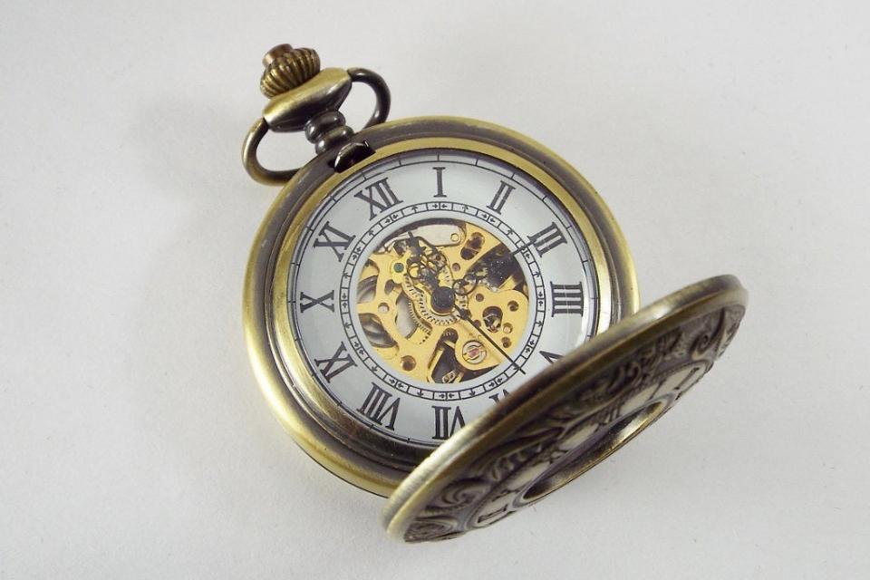 Pocket Watch Custom Engraved Bronze Finish Roman Numeral Cover Personalized Mechanical Double Dust Cover Wind Up - Hand Engraved